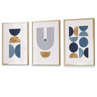 Mid Century Geometric Wall Art Prints / Framed in Blue and Gold | Artze Wall Art UK