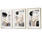 Abstract Black Grey & Gold Shapes Set of 3 Framed Wall Art Prints | Artze Wall Art UK
