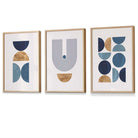 Mid Century Geometric Wall Art Prints / Framed in Blue and Gold | Artze Wall Art UK