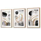 Abstract Black Grey & Gold Shapes Set of 3 Framed Wall Art Prints | Artze Wall Art UK