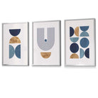 Mid Century Geometric Wall Art Prints / Framed in Blue and Gold | Artze Wall Art UK