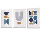 Mid Century Geometric Wall Art Prints / Framed in Blue and Gold | Artze Wall Art UK