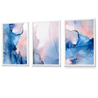 Set of 3 Blush Pink and Navy Blue Abstract Wall Art Prints / Framed | Artze Wall Art UK