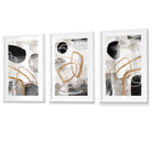Abstract Black Grey & Gold Shapes Set of 3 Framed Wall Art Prints | Artze Wall Art UK