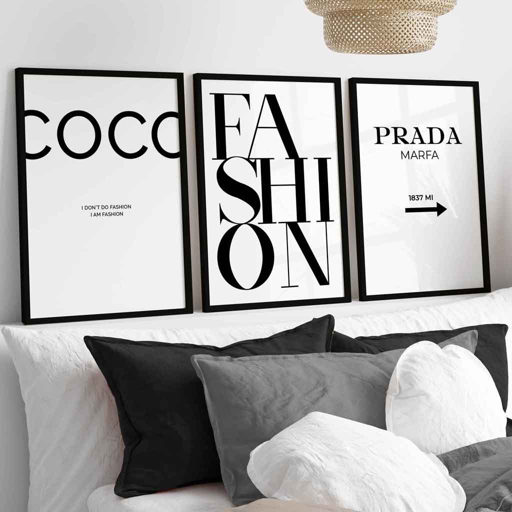 Set of 3 Black and White Fashion Quote Framed Art Prints | Artze Wall Art UK