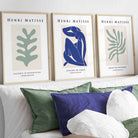 Set of 3 Framed Wall Art Prints Matisse Botanical Shapes with Nude in Green & Blue | Artze Wall Art UK
