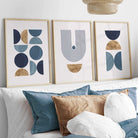 Mid Century Geometric Wall Art Prints / Framed in Blue and Gold | Artze Wall Art UK