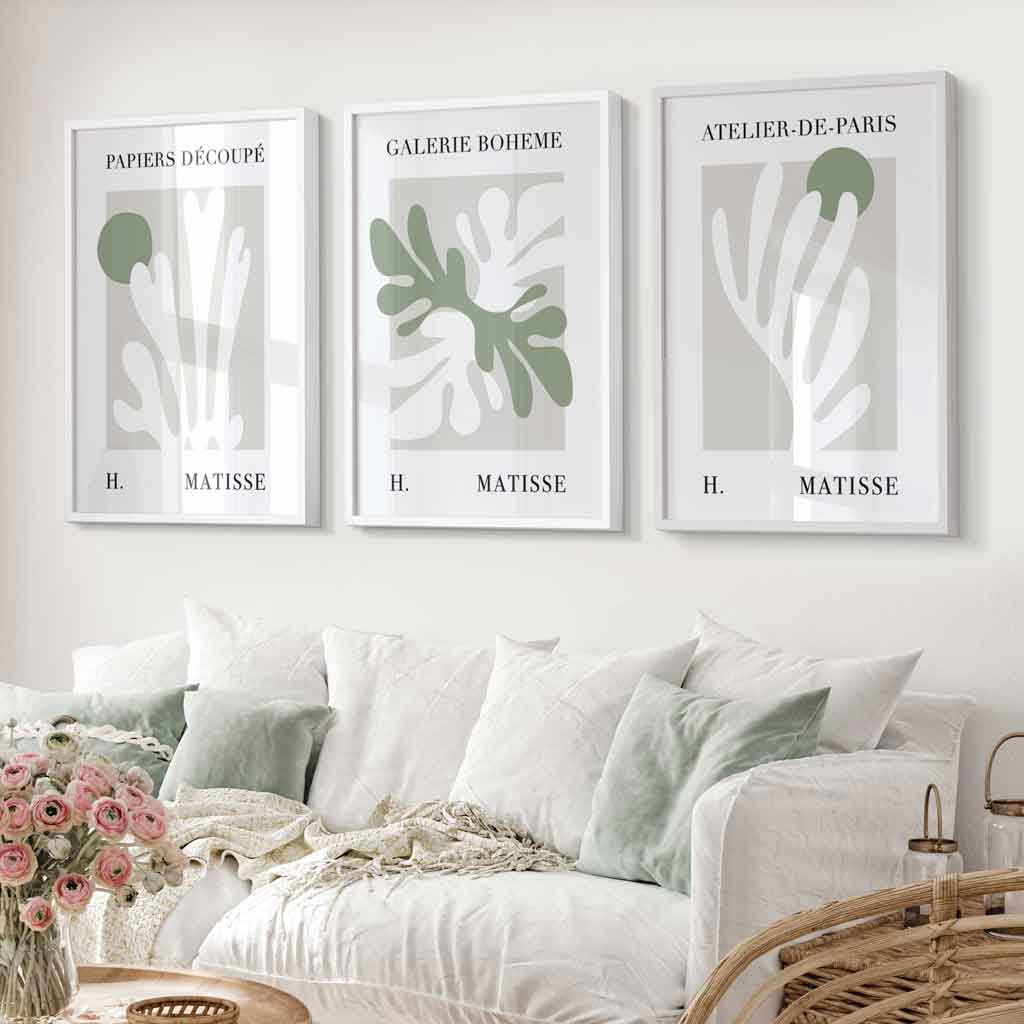 Flower Market Prints in Green, FRAMED Set of 3 with Flowers of London, Edinburgh, Dublin | Artze Wall Art UK