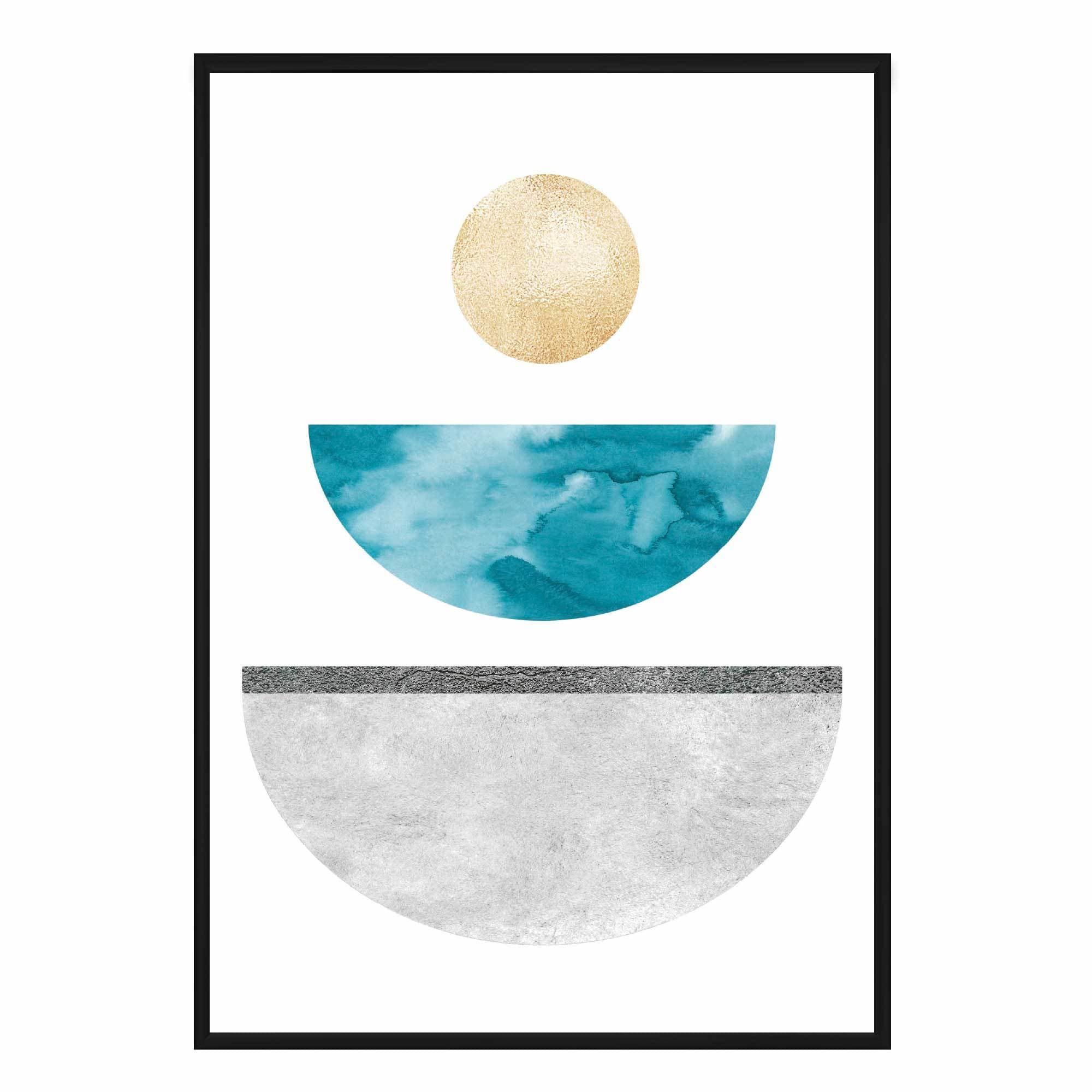 Geometric Abstract Aqua and Gold No 2