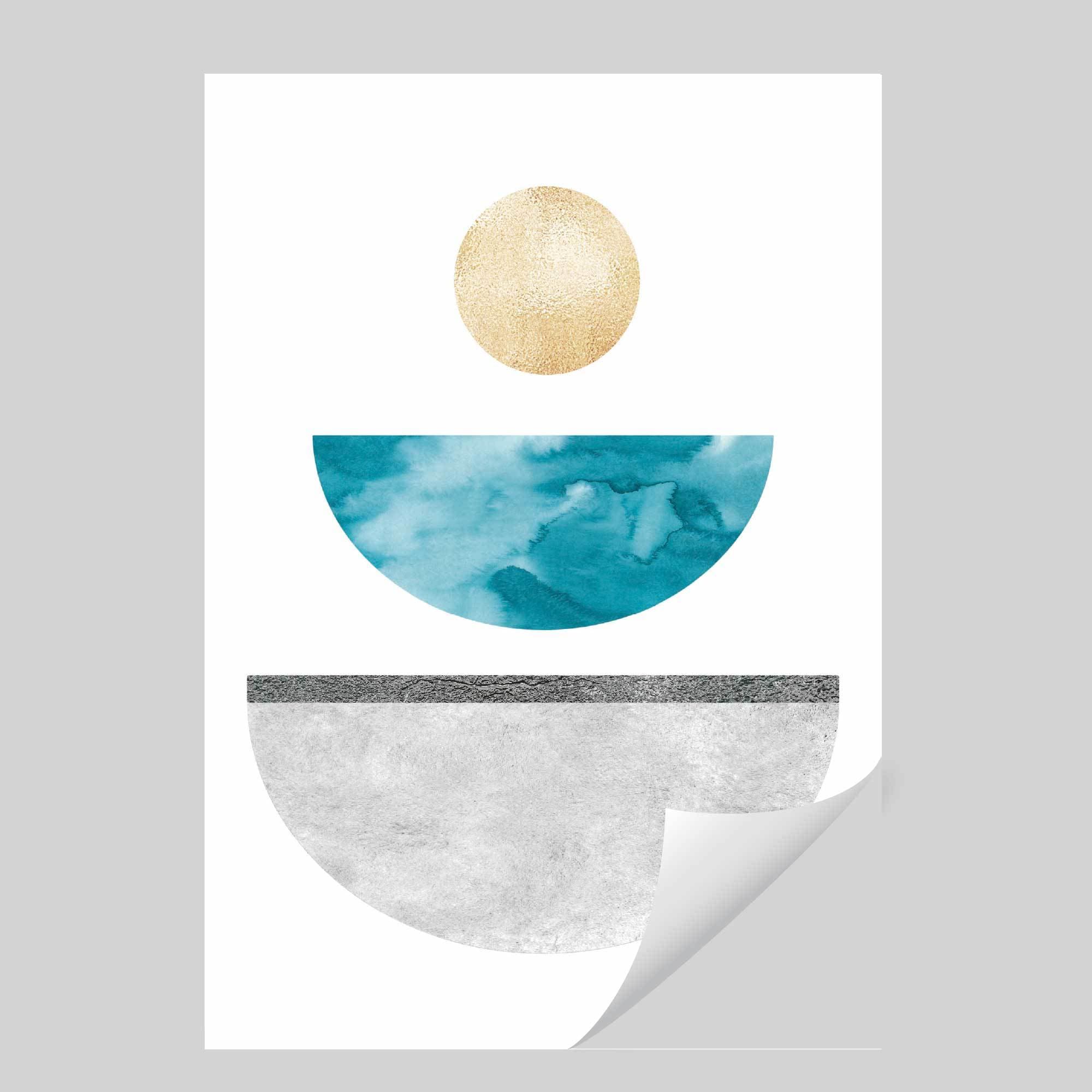Geometric Abstract Aqua and Gold No 2
