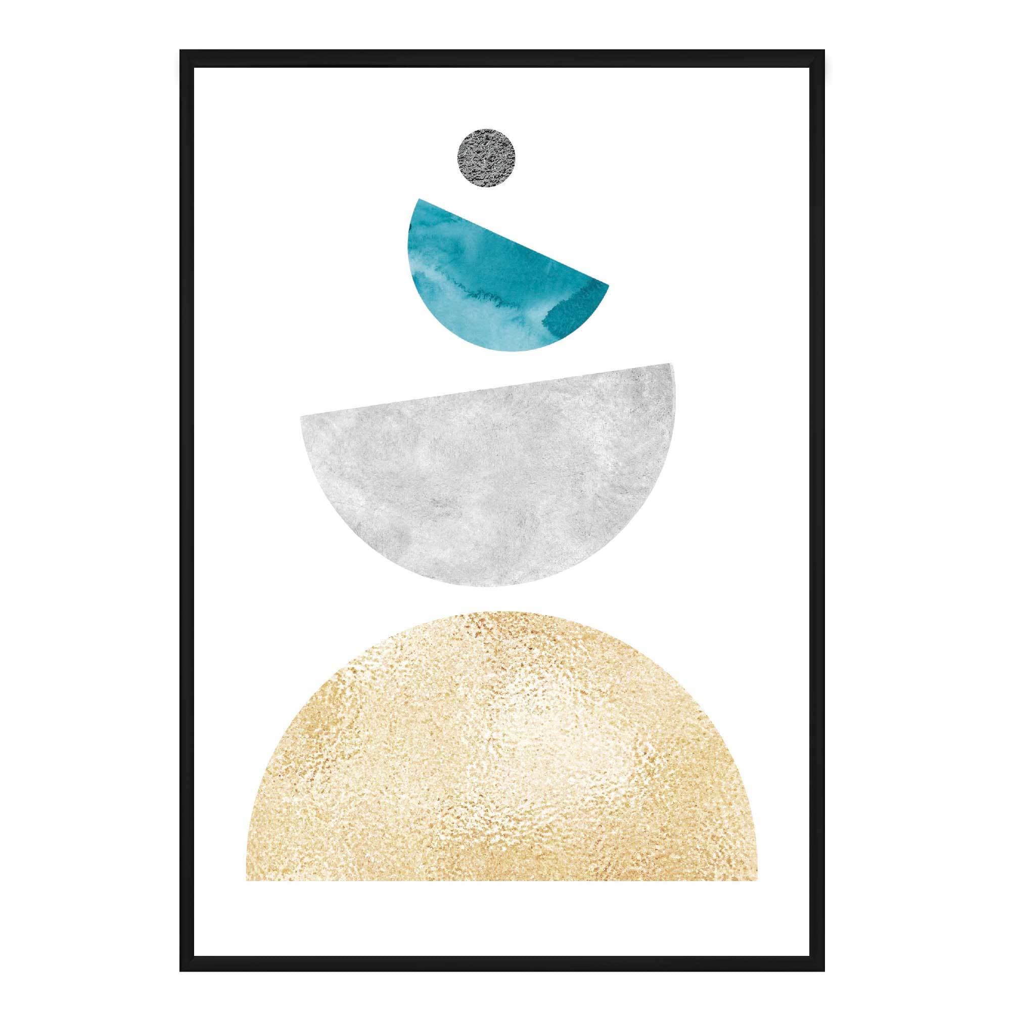 Geometric Abstract Aqua and Gold No 3