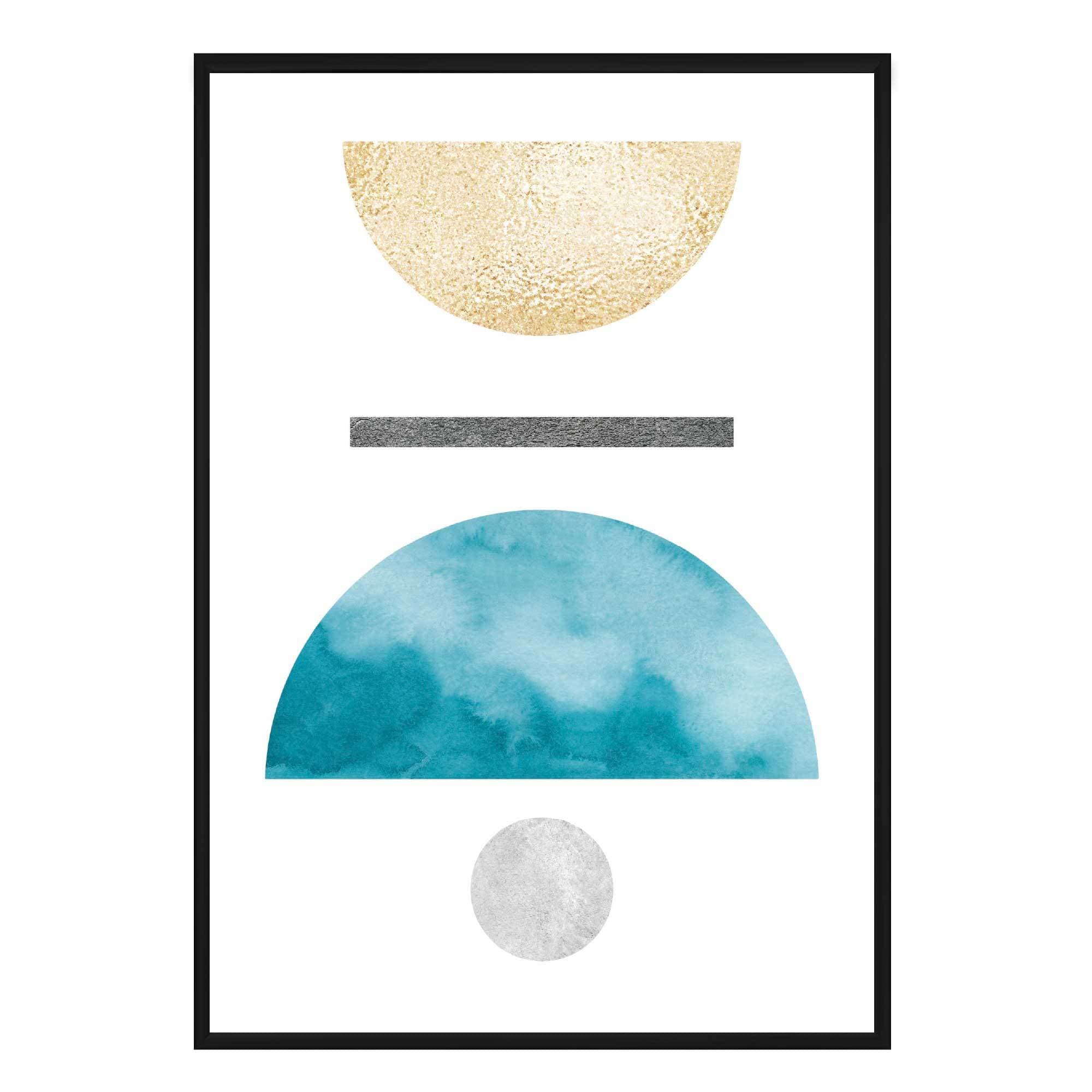 Geometric Abstract Aqua and Gold No 4