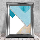 GEOMETRIC Aqua Blue and Gold Art Print Abstract Textured Pattern 03