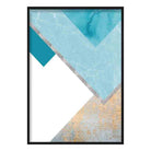 GEOMETRIC Aqua Blue and Gold Art Print Abstract Textured Pattern 03