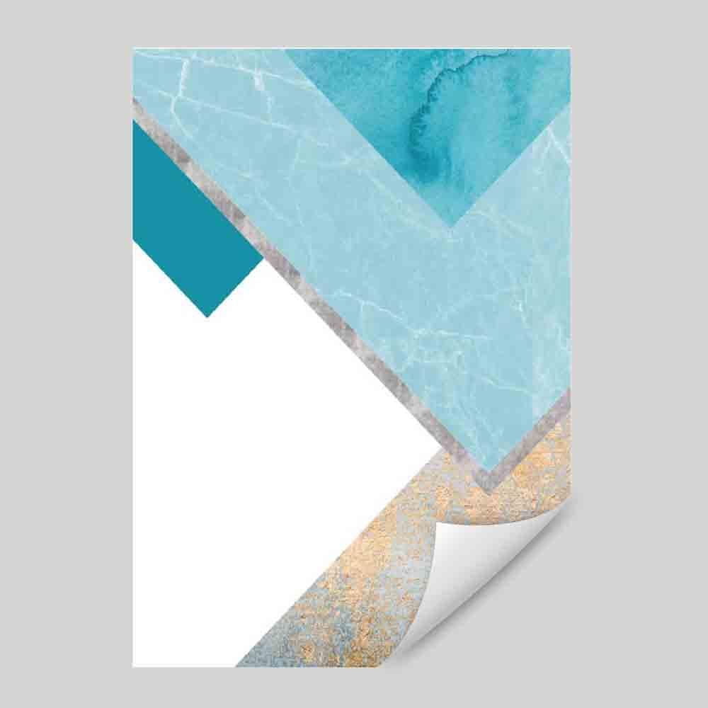 GEOMETRIC Aqua Blue and Gold Art Print Abstract Textured Pattern 03