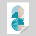 GEOMETRIC Aqua Blue and Gold Art Print Abstract Circles 02