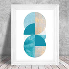 GEOMETRIC Aqua Blue and Gold Art Print Abstract Circles 02