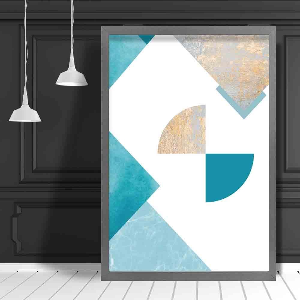GEOMETRIC Aqua Blue and Gold Art Print Abstract Circles 01