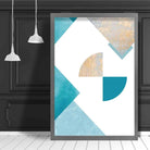 GEOMETRIC Aqua Blue and Gold Art Print Abstract Circles 01