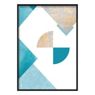 GEOMETRIC Aqua Blue and Gold Art Print Abstract Circles 01