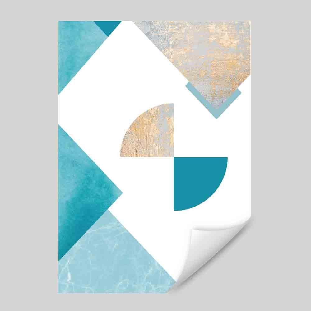 GEOMETRIC Aqua Blue and Gold Art Print Abstract Circles 01