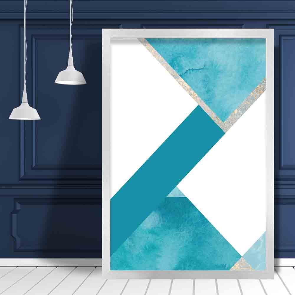 GEOMETRIC Aqua Blue and Gold Art Print Abstract Circles 03