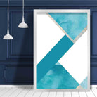 GEOMETRIC Aqua Blue and Gold Art Print Abstract Circles 03