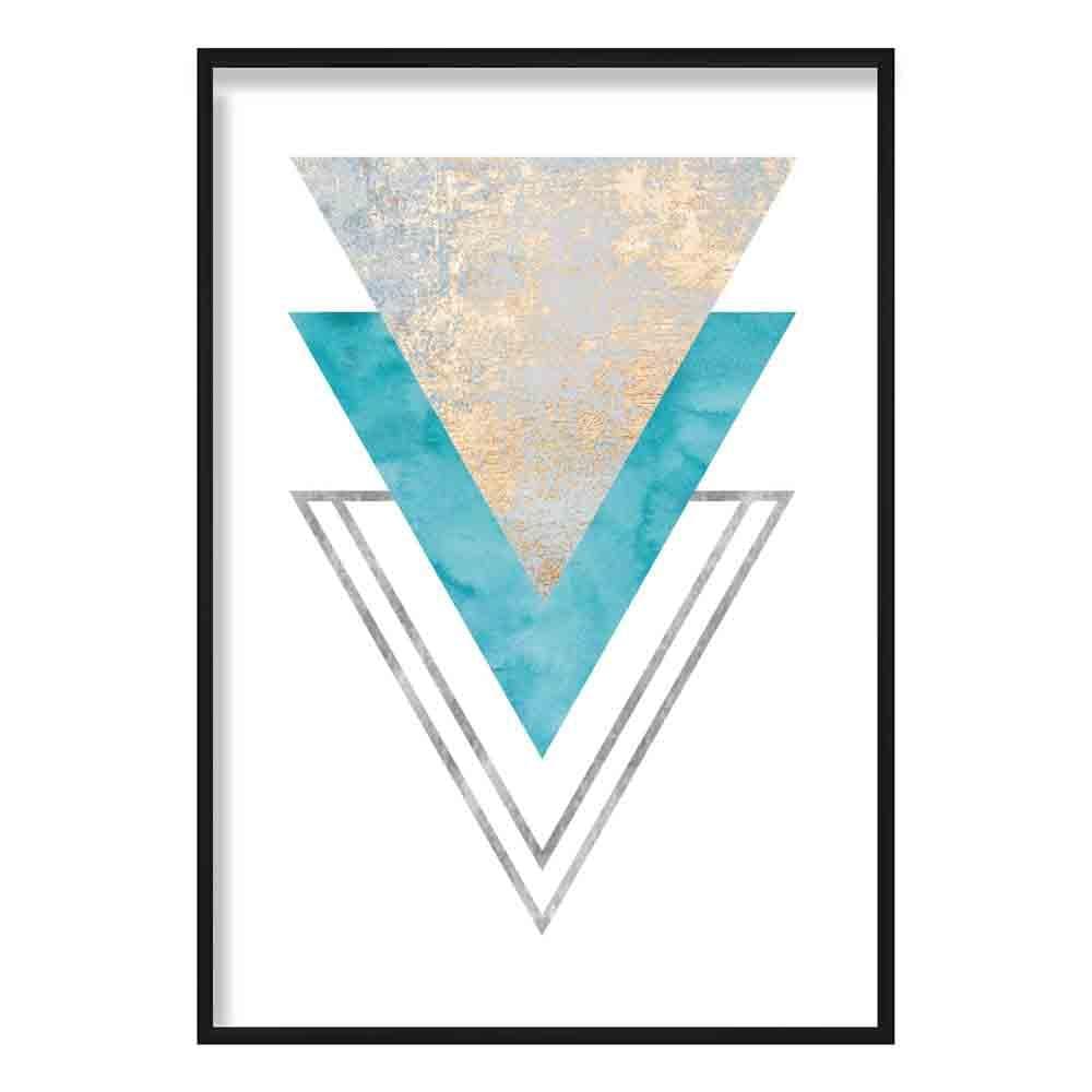 GEOMETRIC Aqua Blue and Gold Art Print Abstract Textured Pattern 02