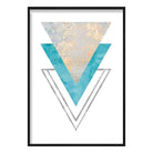 GEOMETRIC Aqua Blue and Gold Art Print Abstract Textured Pattern 02