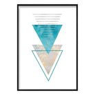 GEOMETRIC Aqua Blue and Gold Art Print Abstract Triangles 03