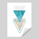GEOMETRIC Aqua Blue and Gold Art Print Abstract Triangles 03