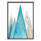 GEOMETRIC Aqua Blue and Gold Art Print Abstract Triangles 02