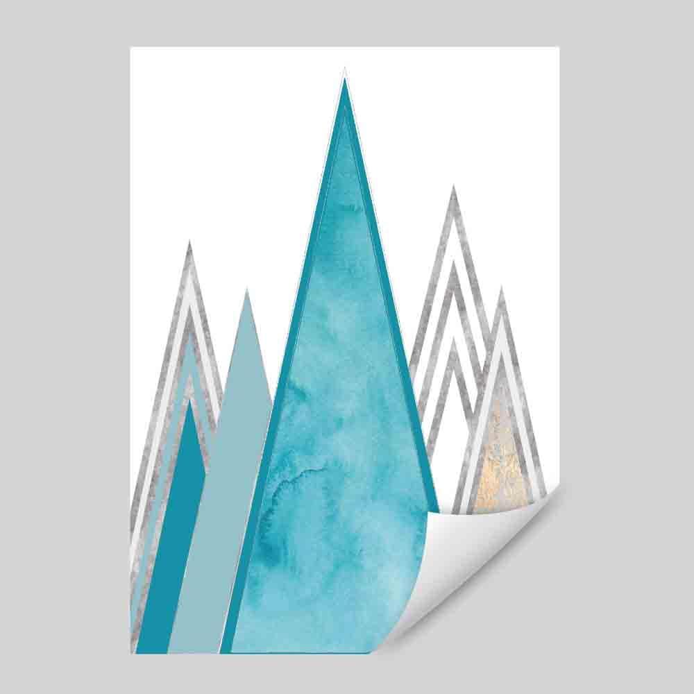 GEOMETRIC Aqua Blue and Gold Art Print Abstract Triangles 02