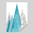 GEOMETRIC Aqua Blue and Gold Art Print Abstract Triangles 02