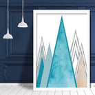 GEOMETRIC Aqua Blue and Gold Art Print Abstract Triangles 02