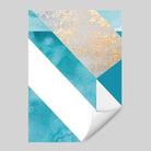 GEOMETRIC Aqua Blue and Gold Art Print Abstract Textured Pattern 01