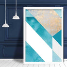 GEOMETRIC Aqua Blue and Gold Art Print Abstract Textured Pattern 01