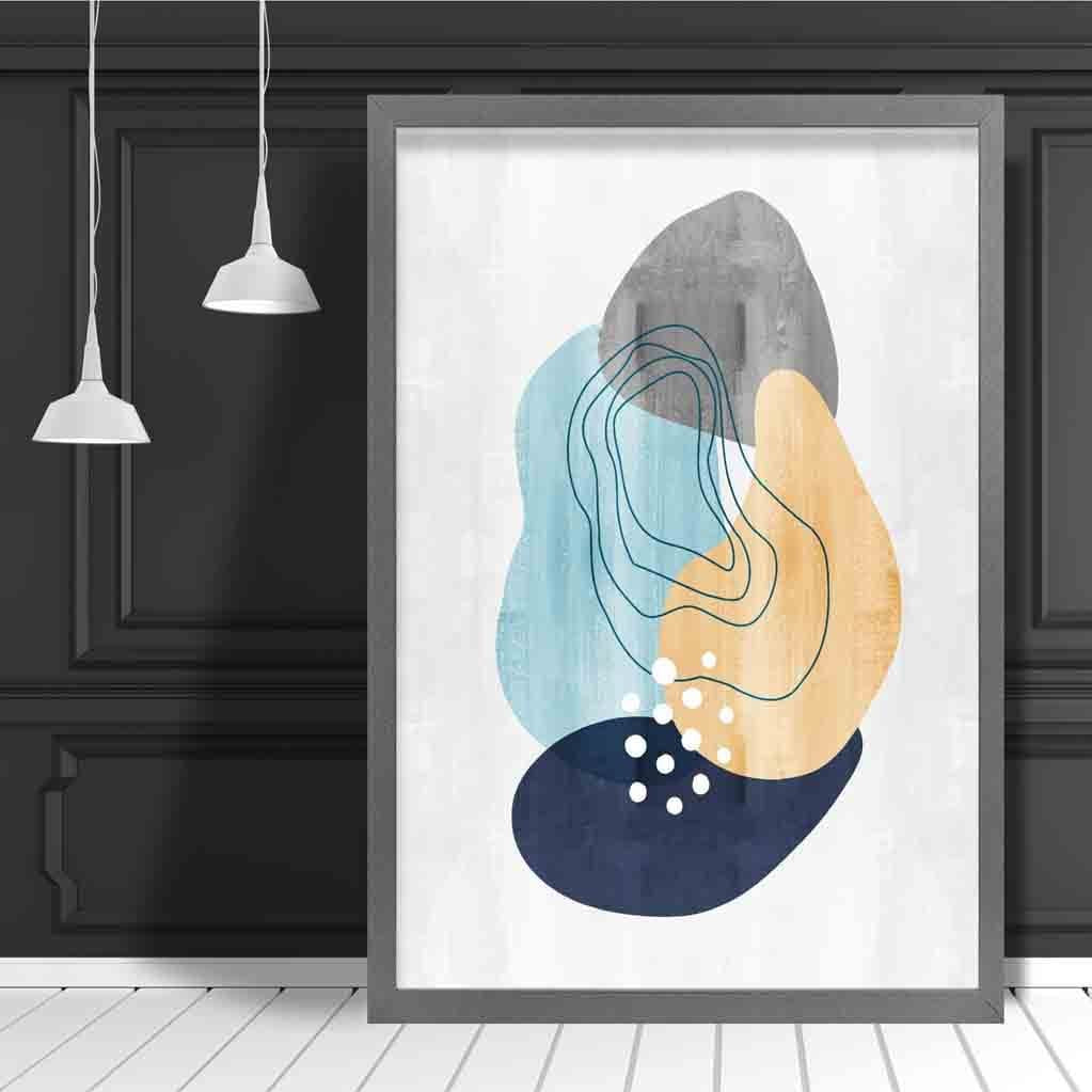 Abstract Navy Grey Yellow Art Print 01