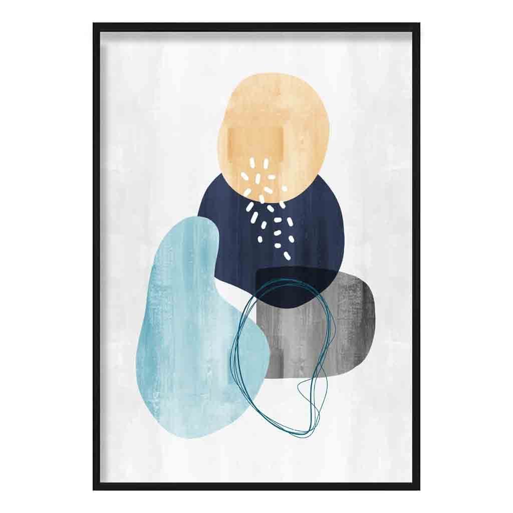 Abstract Navy Grey Yellow Art Print 02