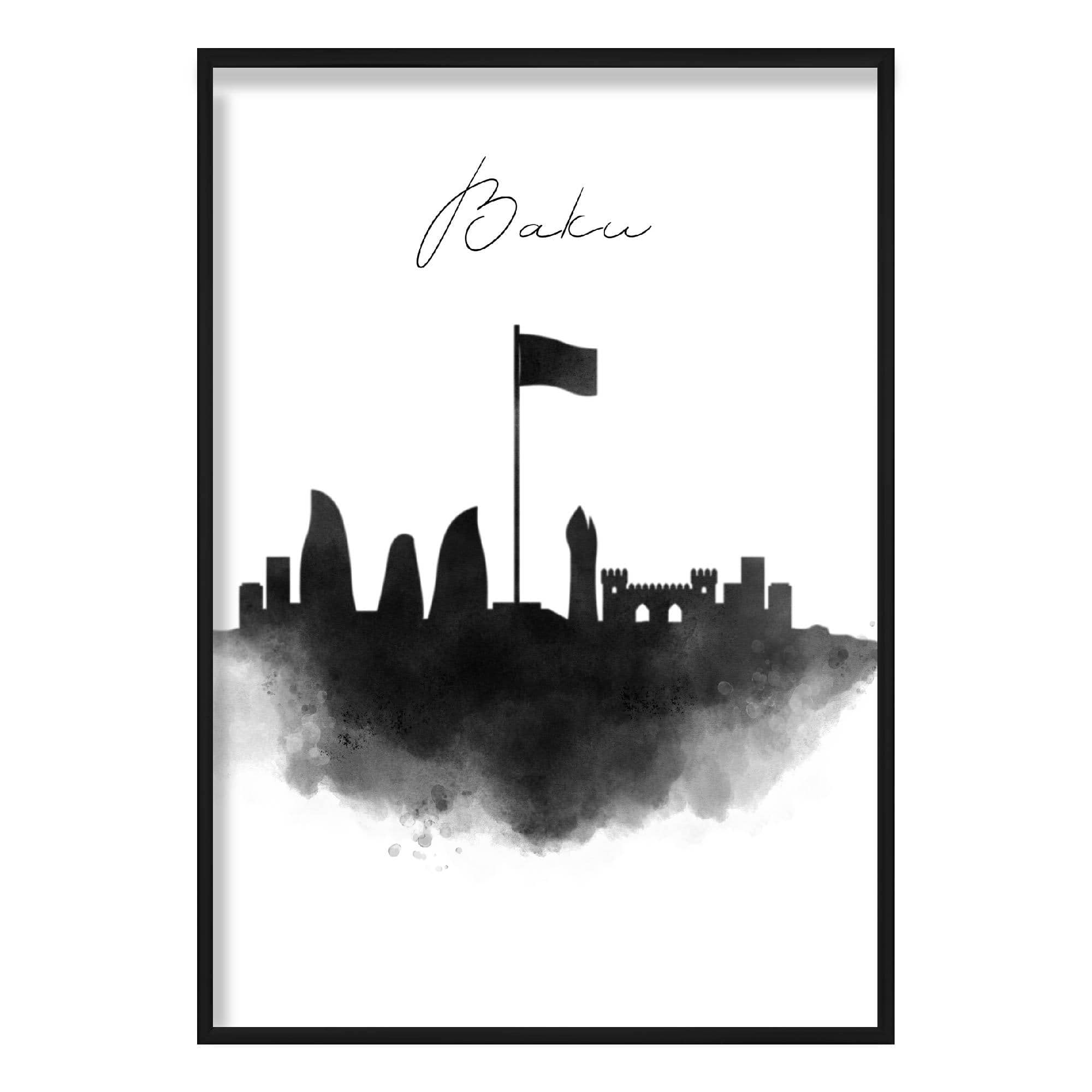 Baku Watercolour Skyline Cityscape Print