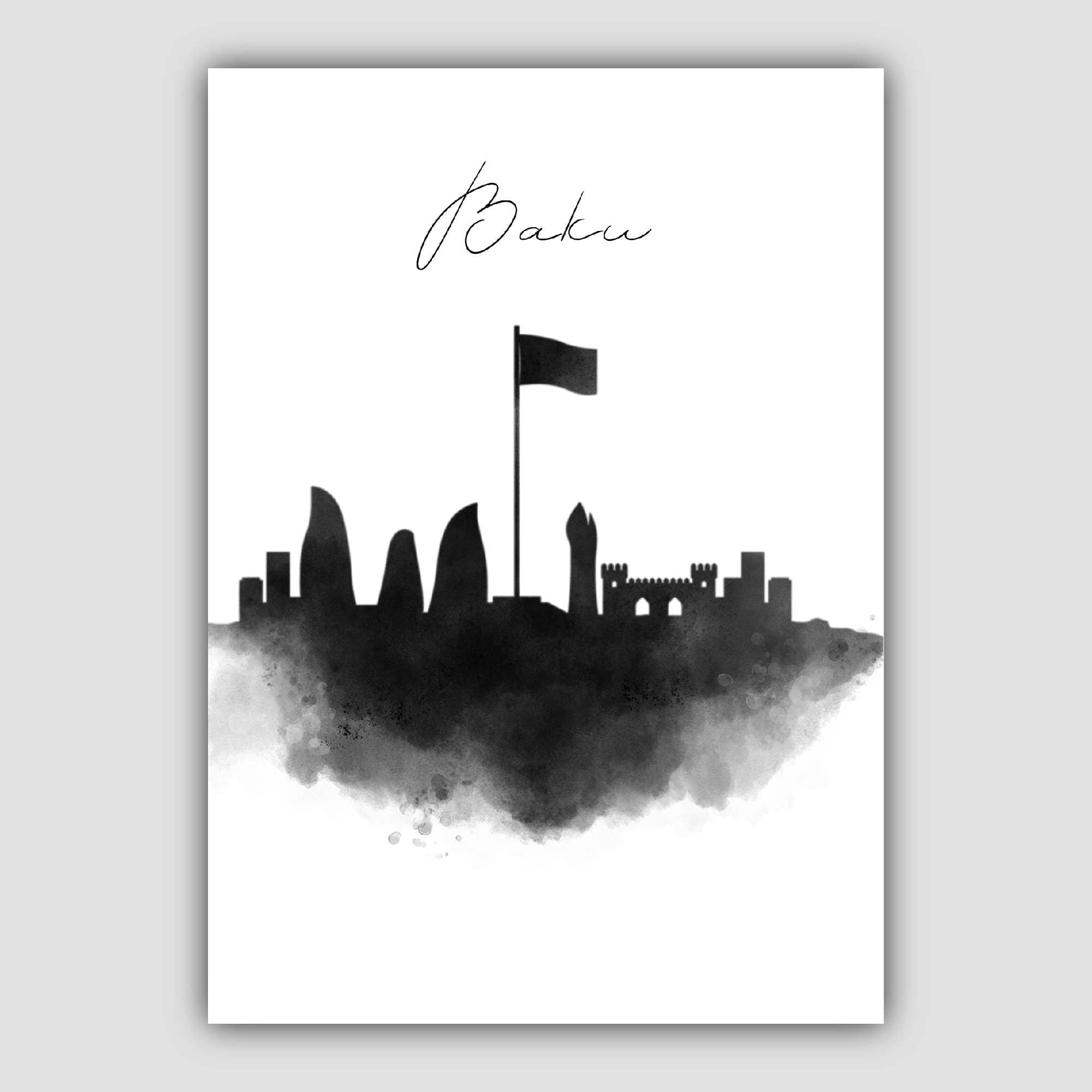 Baku Watercolour Skyline Cityscape Print