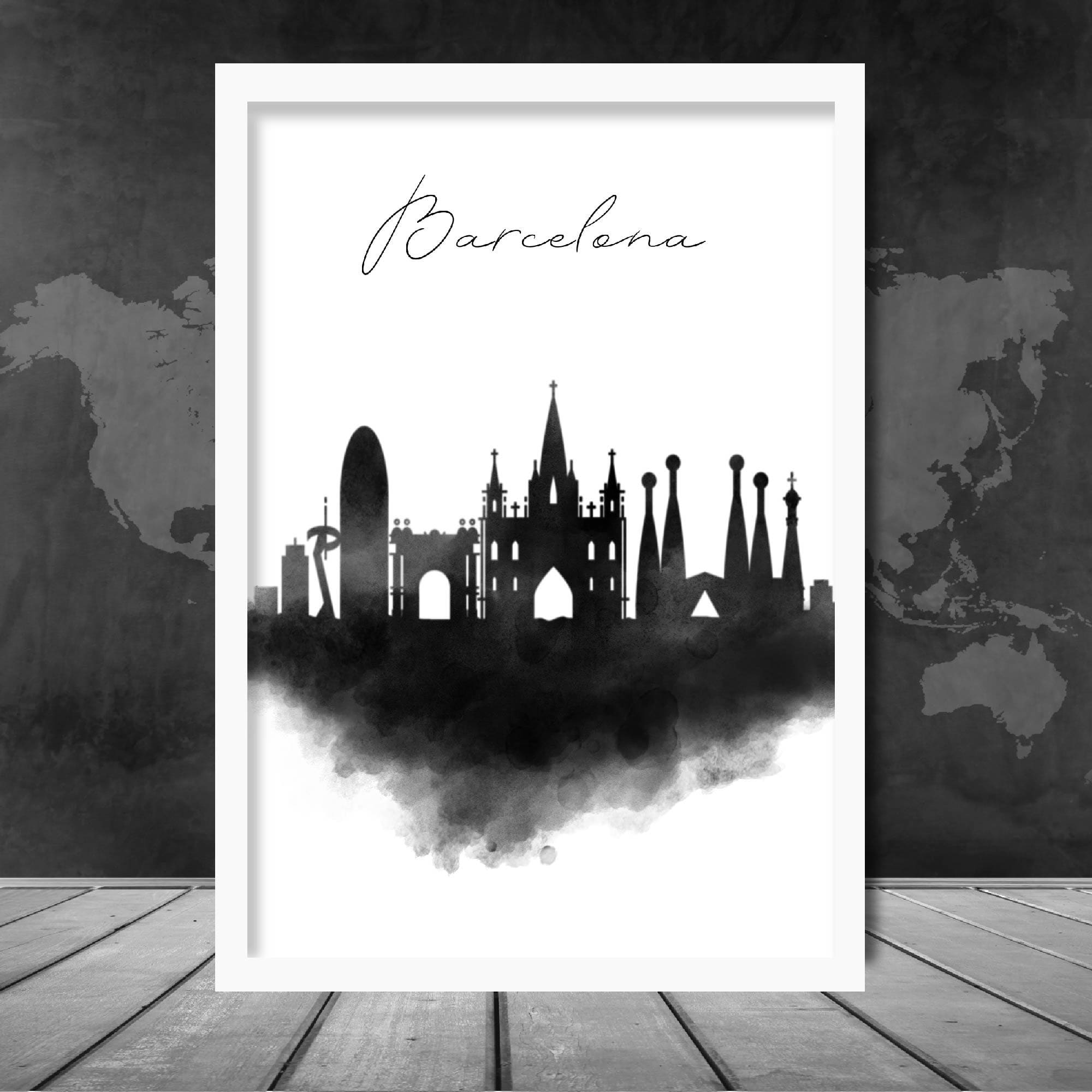 Barcelona Watercolour Skyline Cityscape Print