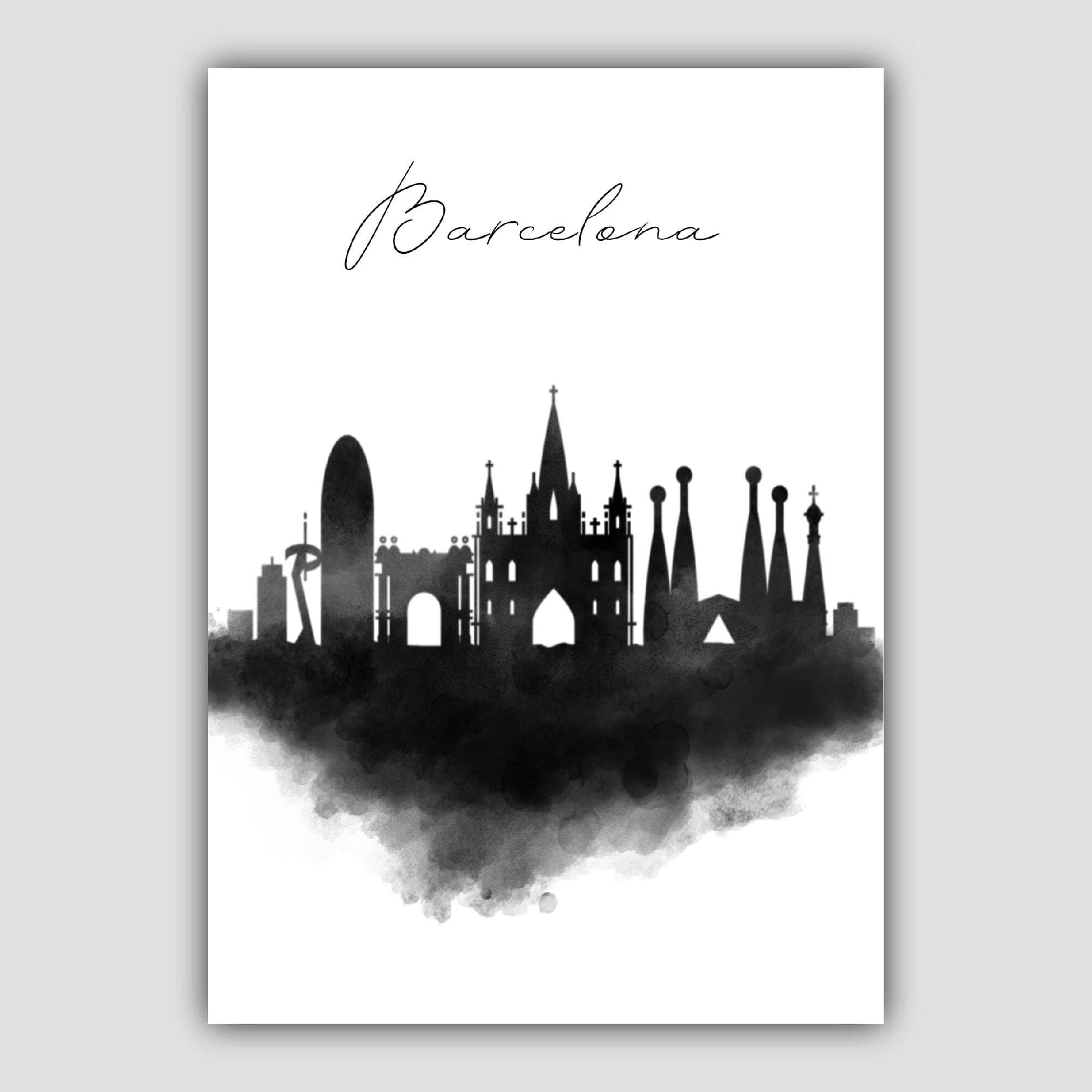 Barcelona Watercolour Skyline Cityscape Print