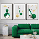 Art Deco Set of 3 Textured Geometric Wall Art Prints in Green and Gold