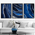 Framed Set of 3 Navy and Silver Abstract Art Prints | Artze Wall Art UK