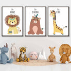 NURSERY Set of 3 Tribal Lion, Bear, Giraffe Wall Art Quote Prints