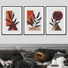 Mid Century Modern Set of 3 Wall Art Prints in Orange & Gold
