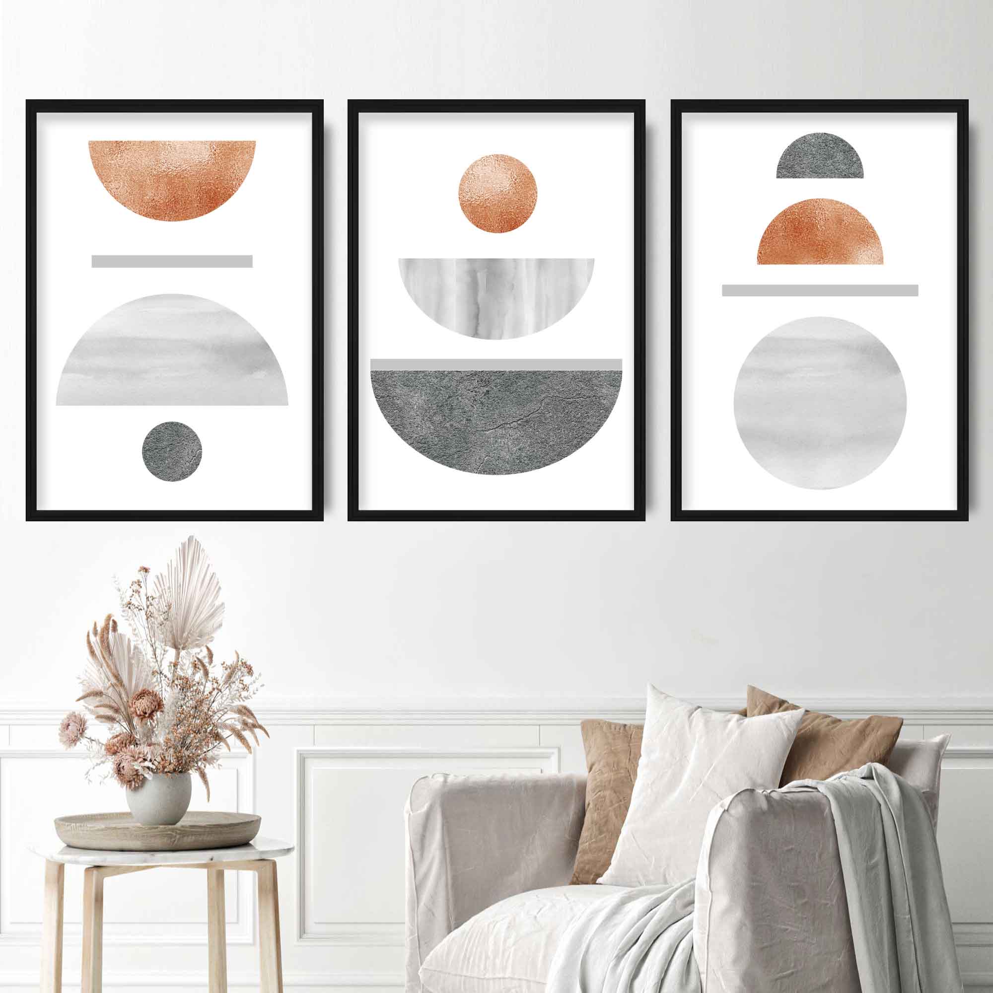 Geometric Abstract Grey's and Copper No 2