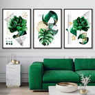 Abstract Green Gold Floral Set of 3 Art Prints
