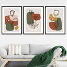 Floral Set of 3 Autumn Boho Wall Art Prints in Orange and Green